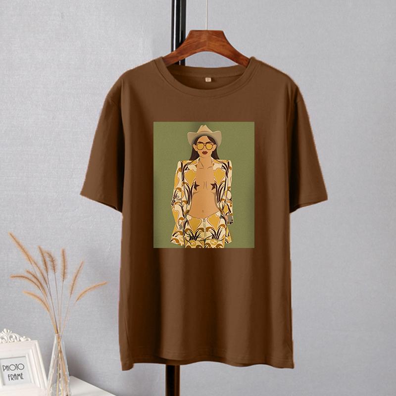 Женские футболки Hirsionsan High Street с графическим рисунком, летние мягкие футболки с круглым вырезом и короткими рукавами, 2023, повседневные свободные хлопковые базовые женские топы