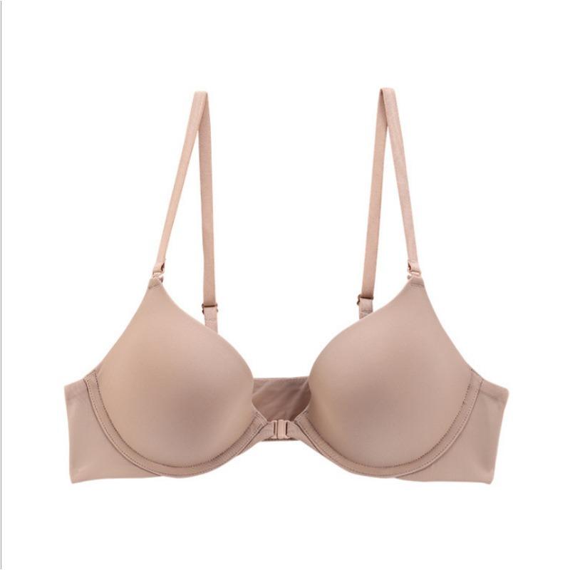 Women's Beige Front Closure Push Up Bra Seamless Underwire Comfort Everyday Bra