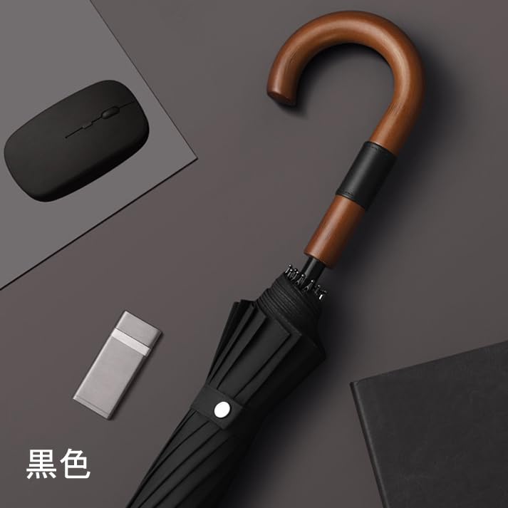 Long 16 Bad High Strength Glass J Wooden Opens with One Unisex Umbrella, Men's, Stylish, 125cm, Umbrella, Large, Umbrella, Men's Umbrella, Ribs,