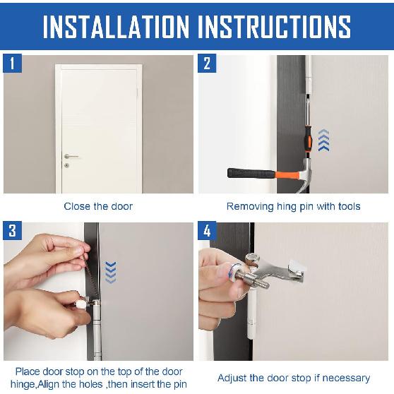 Funrous 24 Pieces Hinge Pin Door Stopper Satin Brushed Door Stops Adjustable Heavy Duty Hinge Stopper with White Rubber Bumper Tips(Silver)