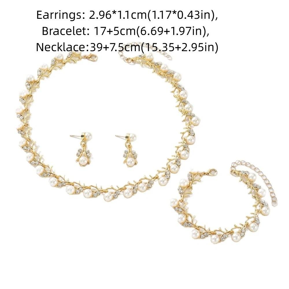 4Pcs Vintage Necklace Earrings Bracelet Set Zinc Zinc Alloy Women Jewelry Suit Pearl Jewelry Set Wedding