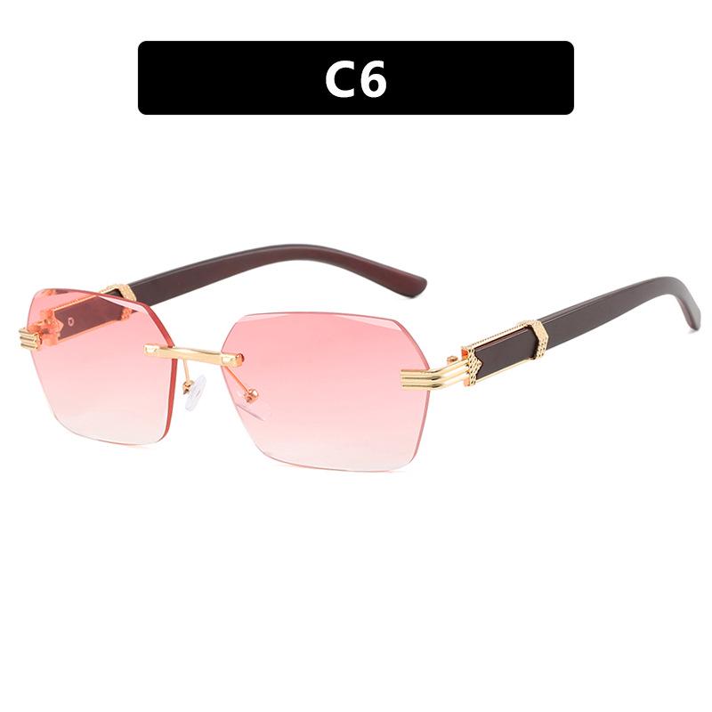 Трендовые безободковые солнцезащитные очки неправильной квадратной формы с маленькими дужками под дерево