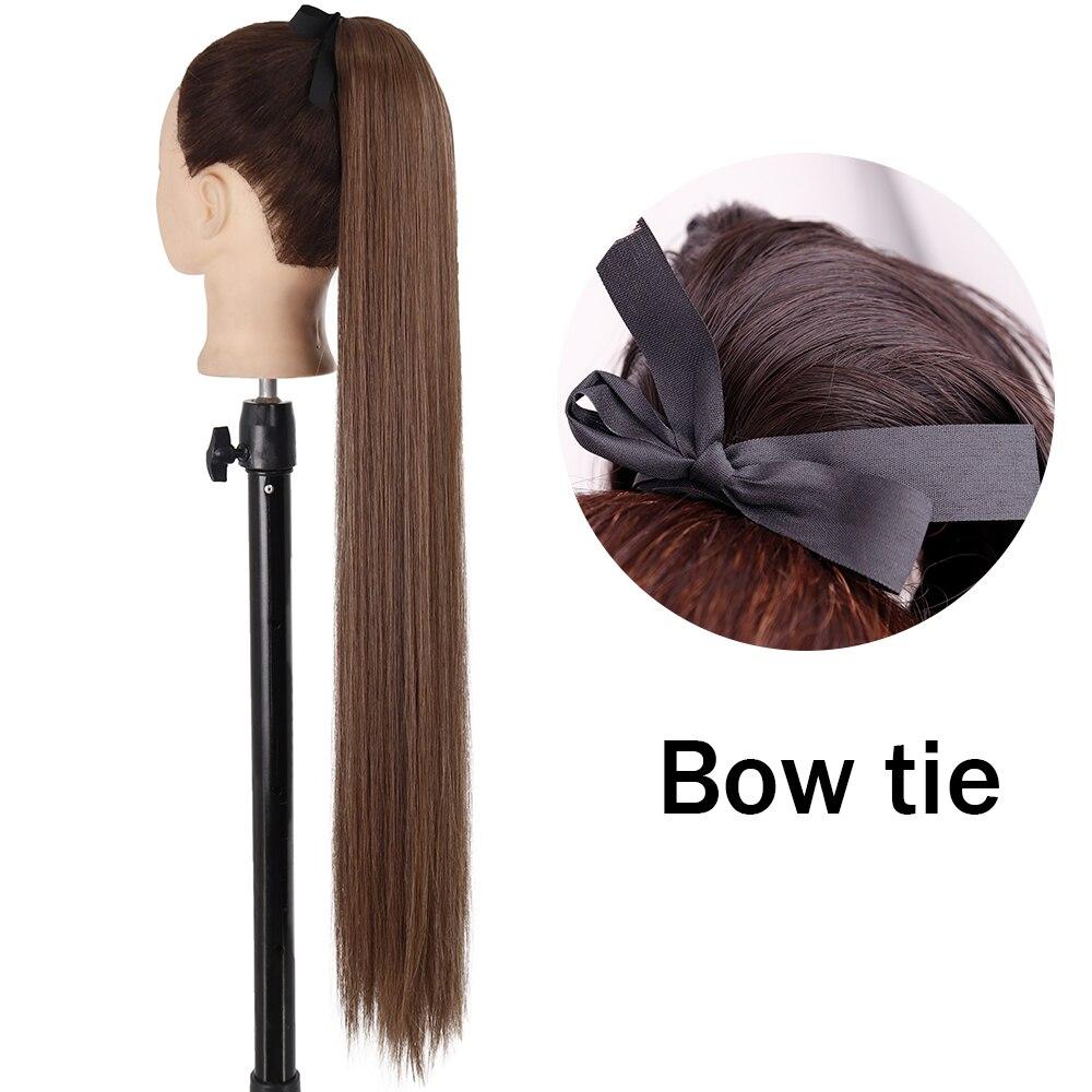 XINRAN Женский супер длинный прямой парик с хвостиком, красочный галстук-бабочка на липучке, наращивание волос с конским хвостом, синтетический термостойкий конский хвост