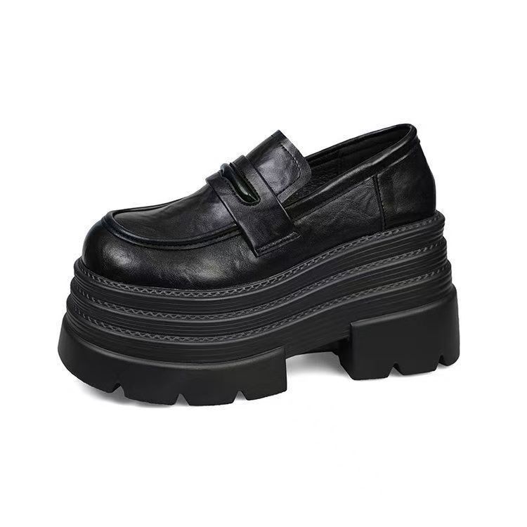 2025 Spring and Autumn Thick-soled Small Leather Shoes Are Popular, Small People Increase Their Height, Women's Shoes Are Tall, Versatile and Thin, Mu