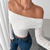 Новый Элегантный Женский Однотонный Кружевной Топ-Футболка С Открытыми Плечами, Длинным Рукавом и Открытой Спинкой