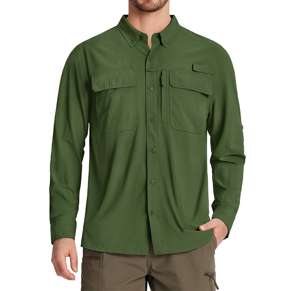 TACVASEN UPF 50+ Sun Protection Fishing Shirts Men's Quick Dry Long Sleeve Shirts Mesh Breathable Hiking Work Cargo Shirts