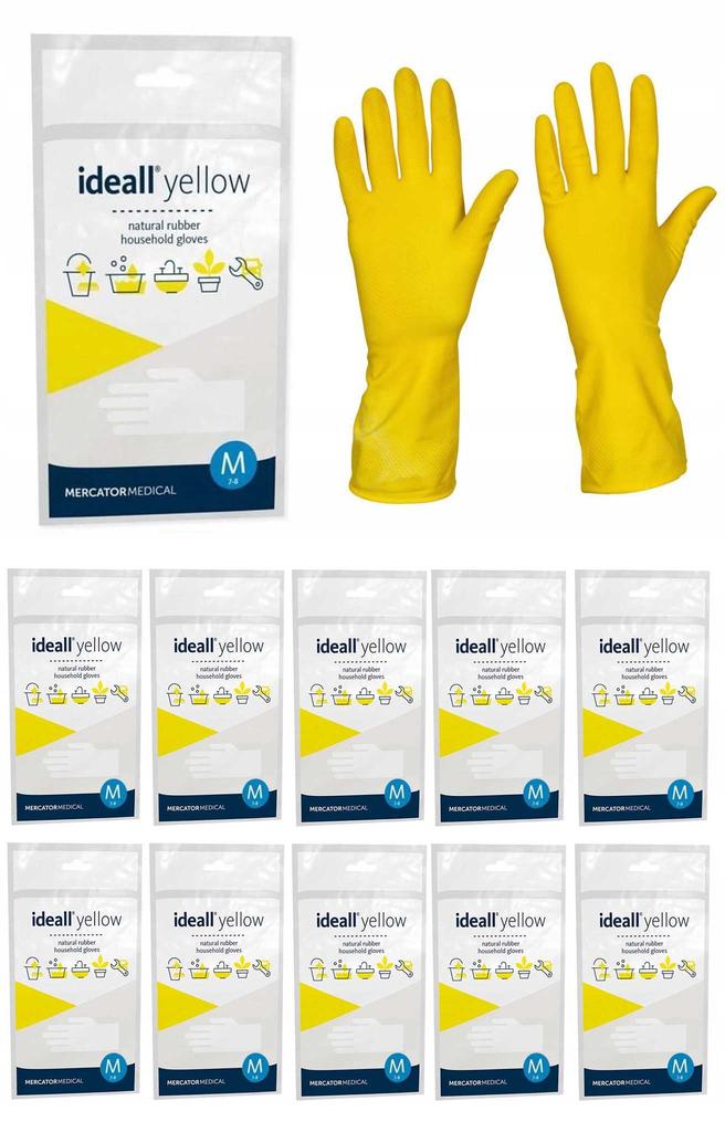 Latex Household Gloves / Yellow / Size: 8 - / Ideall Yellow - 12 Pcs