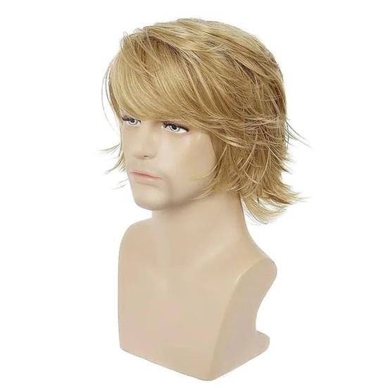 Wig Short With Curly Men Bangs Vintage Fluffy Natural Looking High Temperature Fiber Male Wavy Blonde Black Synthetic Hair