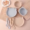Набор детской силиконовой посуды Color Kids 4 предмета Детские товары для новорожденных Тарелки на присоске Ложка Вилка Миски Товары для обучения еде
