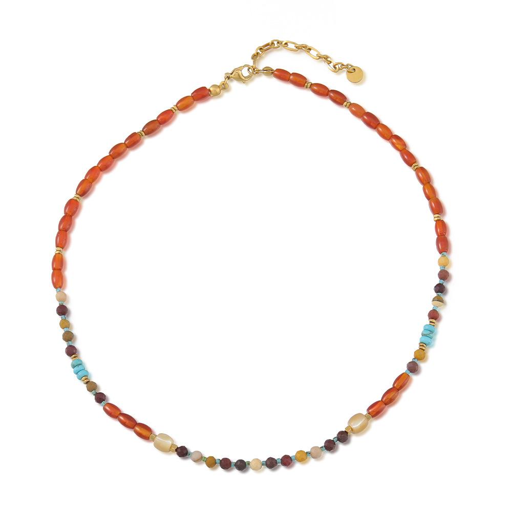Retro Duobao handmade beaded natural stone agate necklace warm orange contrasting color autumn and winter atmosphere sense advanced sense collarbone