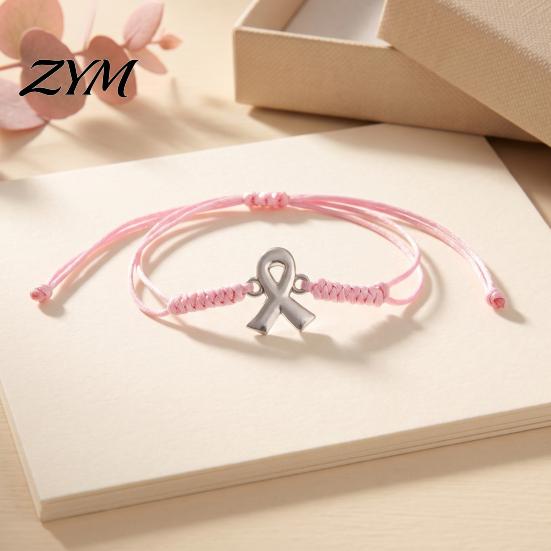 Flexible Knot String Bracelet 2PCS Hand-woven Braided Bracelets with Metal Ribbon Pendant, Adjustable Cord Awareness Charity Event Commemorative