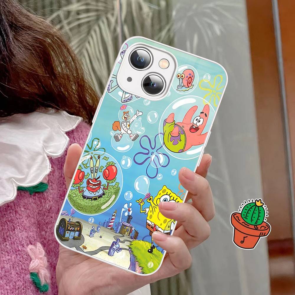 Мультяшный Милый S-Губка Боб Аниме Закаленное Стекло Для Iphone 14 13 12 11 Pro Mini XS MAX 14Plus X XS XR Чехлы