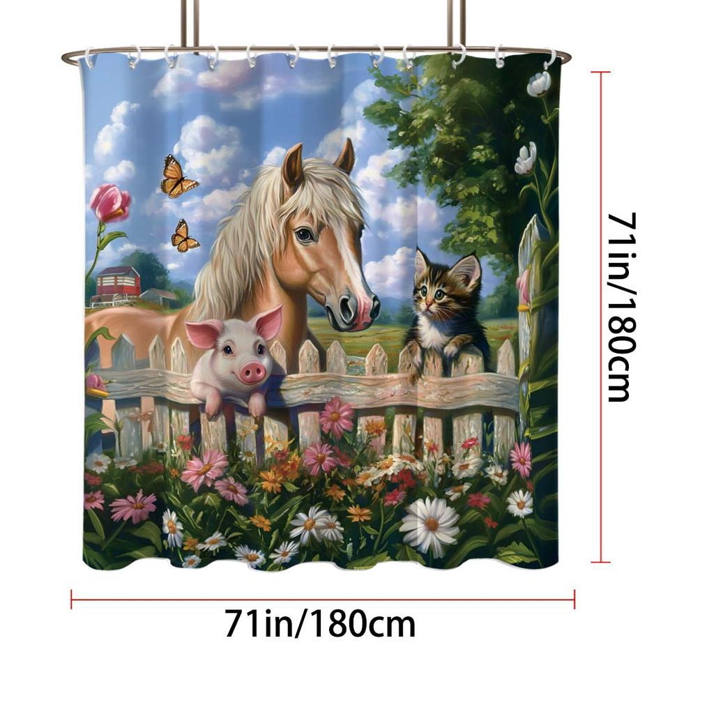 1 шт. шторка для душа с принтом в виде фермерских животных, на тему сельской жизни, водонепроницаемая, с 12 крючками, для ванной комнаты, для дома