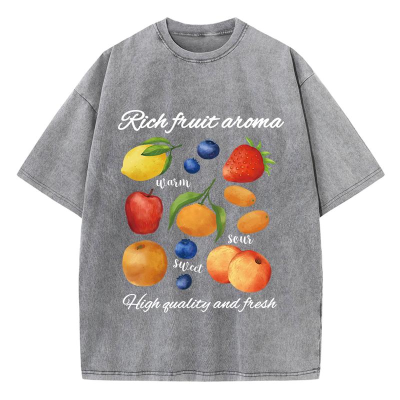 benber vintage Womans Washed T-Shirts Rich Fruit Aroma Printing Short Sleeve Cotton Crewneck Oversize Tops Vintage Female Clothes