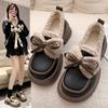Internet Celebrity Small Leather Shoes Women's 2024 Winter New Platform Beanie Shoes Velvet Retro Bow Foreign Style Loafer Cotton Shoes