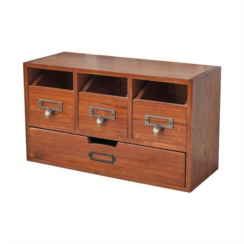 1pc 4 Drawers Retro Wooden Desktop Stationery&sundries Storage cabinet,Home Simple Organizer Box Furniture Craft Decor.