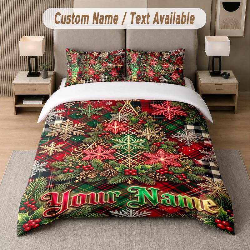 Winter Snow Theme Custom Text Or Name 3Pcs Bedding Set 1 Flat Sheet & 2 Pillowcases Personalized Home Bedding