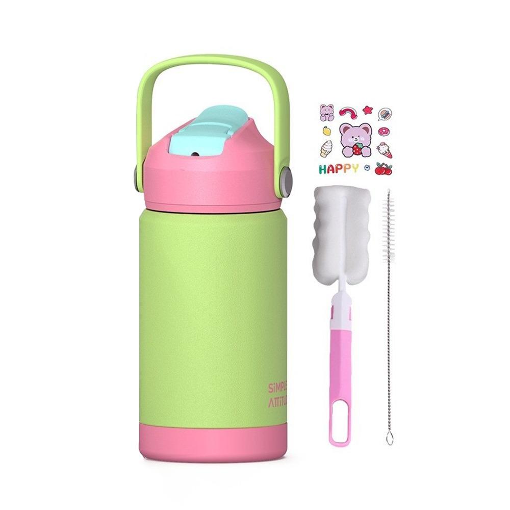 12oz/360ml Kids Thermos Cup with Handle Sports Space Kettle Cute Ceramic Straw Tumbler  For Outdoor