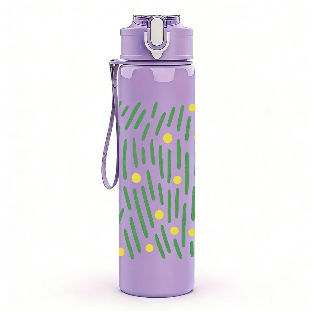 1PC Light Green Leaf Linear Texture 750ml Color Plastic Sports Water Bottle Leakproof Flip Straw Lid For Sports Office Home Use