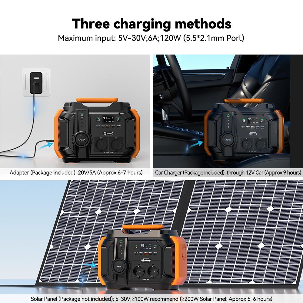 AC 230V 500W(Peak 1000W) Portable Power Station EU Solar Generator 540Wh 120W DC Power Battery Camping Outdoor RV