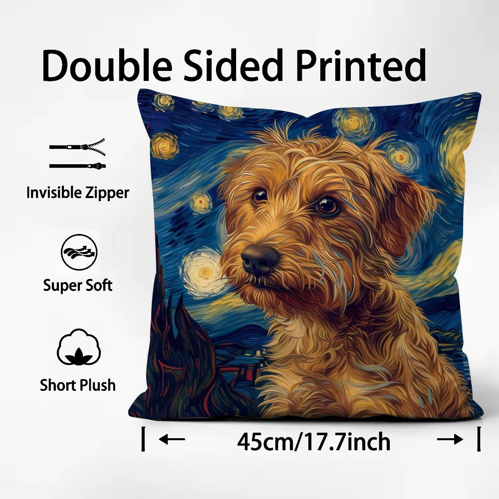 1PC Catoon Starry Sky Dog Cushion Cover Plush Fabric Soft DoubleSided Printed Sofa Warm Winter Home Child Gift Pillow Case