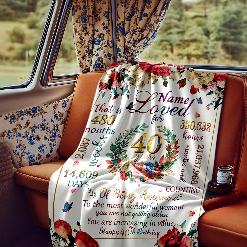 Happy 40Th Birthday Quotes Blanket Personalized Name Soft Comfortable Stylish Blanket Car Blanket Perfect For Travel Camping Outdoor Home Suitable For