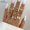 2023 New designedRetro Butterfly Cross Snake Ring Set Heart Crystal Gold Rings for Women Jewelry Accessories