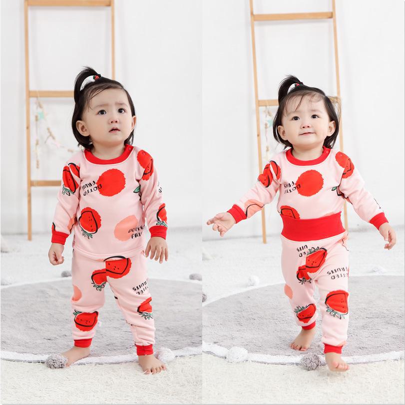 Комплект нижнего белья из бархата с высокой талией для малышей: Пижамы для мальчиков и девочек с защитой живота на осень-зиму