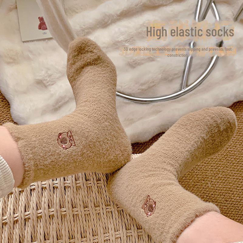 Женские носки для сна из норкового бархата Capybara — толстые, теплые и симпатичные носки-тапочки для зимы.