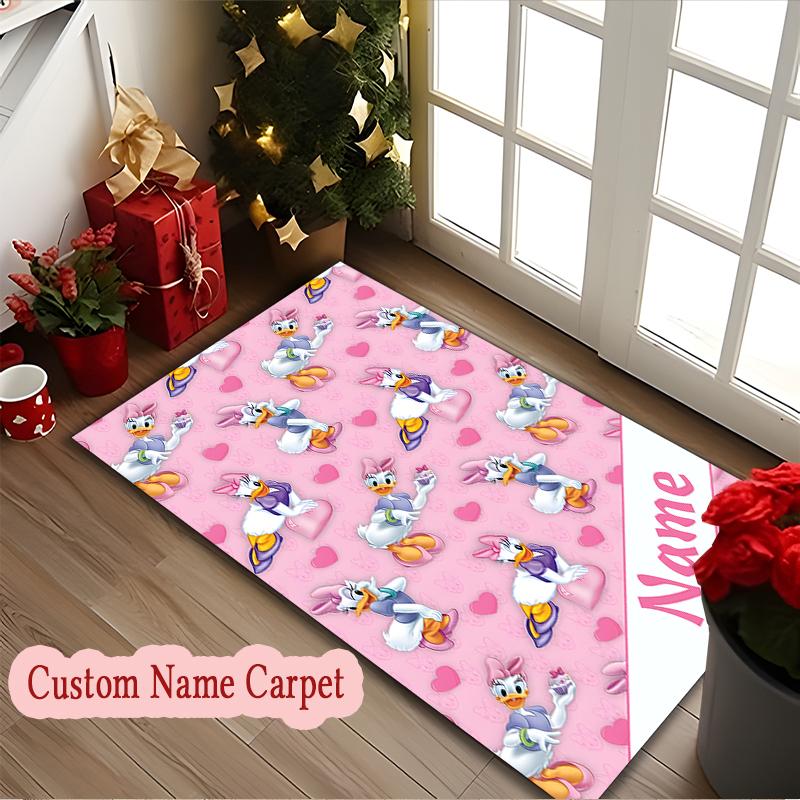[Daisy Duck Donald Duck Hearts Area Carpet] Easy Maintenance Chair Rug for Conference Room Use, Customize Name Floor Mat