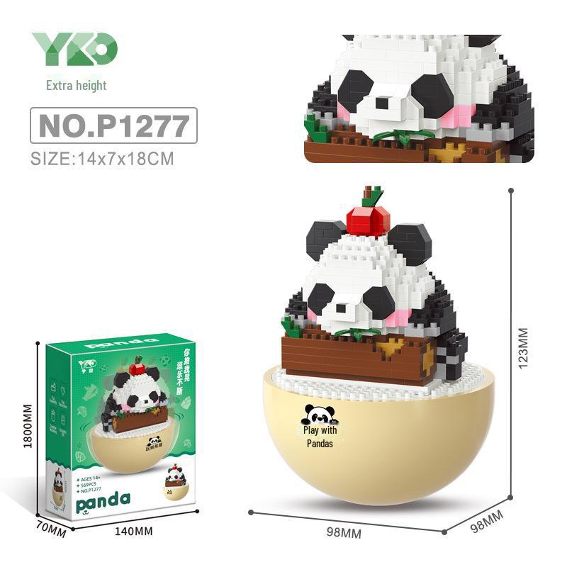 Cartoon Panda Flower Puzzle Tumbler: Cute Tiny Particle Desktop Ornament
