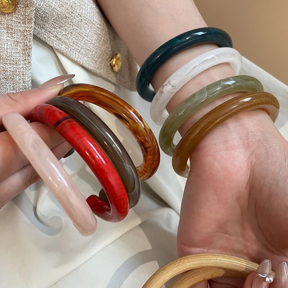 Bohemian Resin Bangle Circular Geometric Retro Hand Ring Unique Opening Bracelet Gift