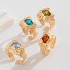 4Pcs Gold Silver Rhinestone Open Ring Irregular Exaggerate Rings Colored Gemstone Rings  Party