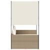 Double Sun Lounger with Canopy and Curtains Beige Poly Rattan
