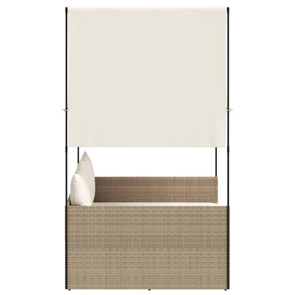 Double Sun Lounger with Canopy and Curtains Beige Poly Rattan