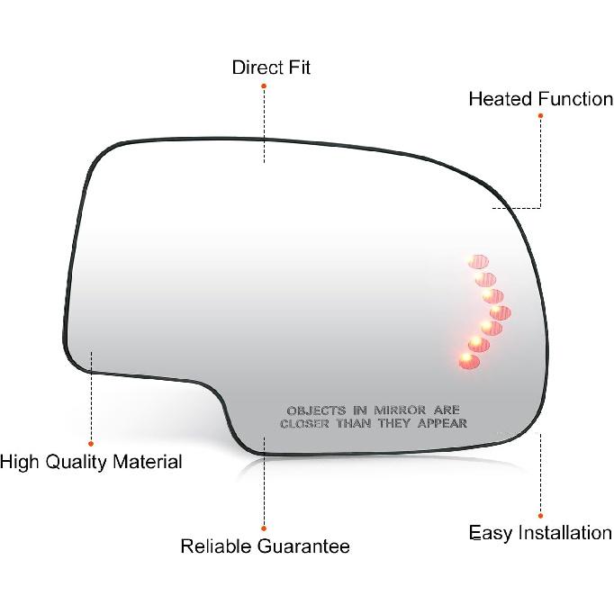Left Drive+Passenger Right Side Mirror Replacement Glass Compatible With 2003-2006 Chevrolet Silverado Suburban Tahoe GMC Sierra Yukon Heated Mirror