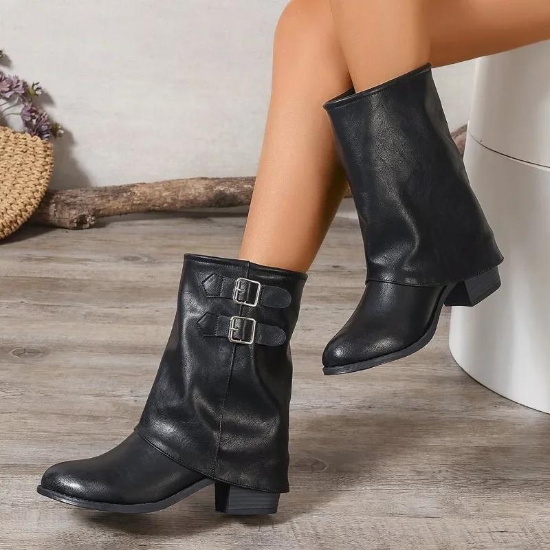 Retro Style Knee High Boots Women Fashion Ladies Slip On Knight Long Boots Autumn Winter Footwear Knight Booties Botines Mujer