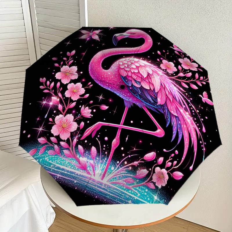 1pc Flamingo Fantasy Floral Night Umbrella with Plastic Handle,Suitable for All Seasons Home Travel Outdoor UmbrellaDD713