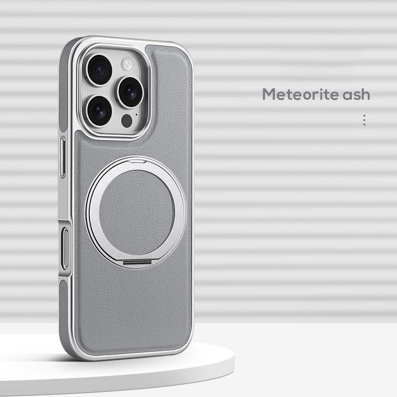 Для Magsafe Магнитный 360° Вращающийся Металлический Автомобильный Держатель Кольцо Однотонный Кожаный Чехол для Телефона Для iPhone 16 Pro Max 14 13 15 Pro Max