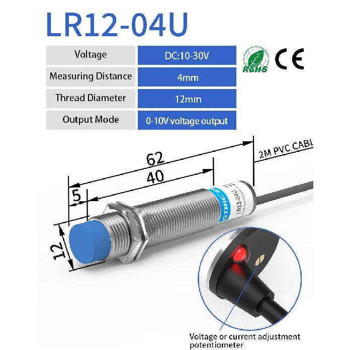 GTRIC Analog Linear Displacement Proximity Sensor M12 M18 M30 0-10V Voltage or 4-20mA Current Output Inductive Switch
