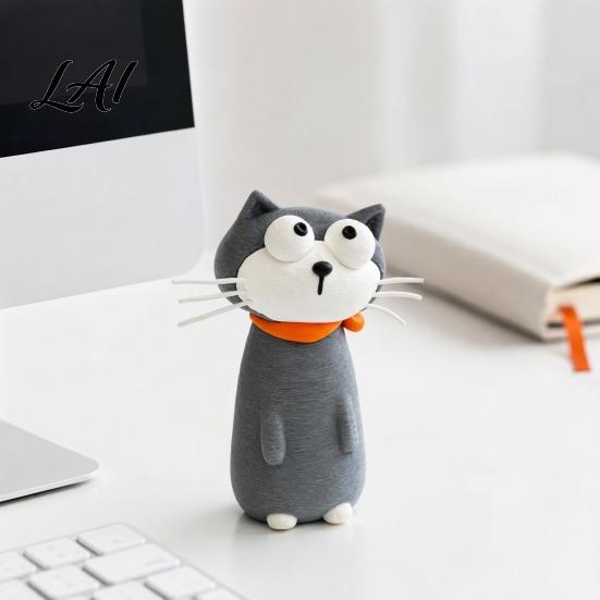 PLA Material Crafts Cute Cartoon Cat Figurine 3D Printed Kawaii Kitty Statue Minimalist Animal Lover Gifts Tabletop Ornament for Home Office