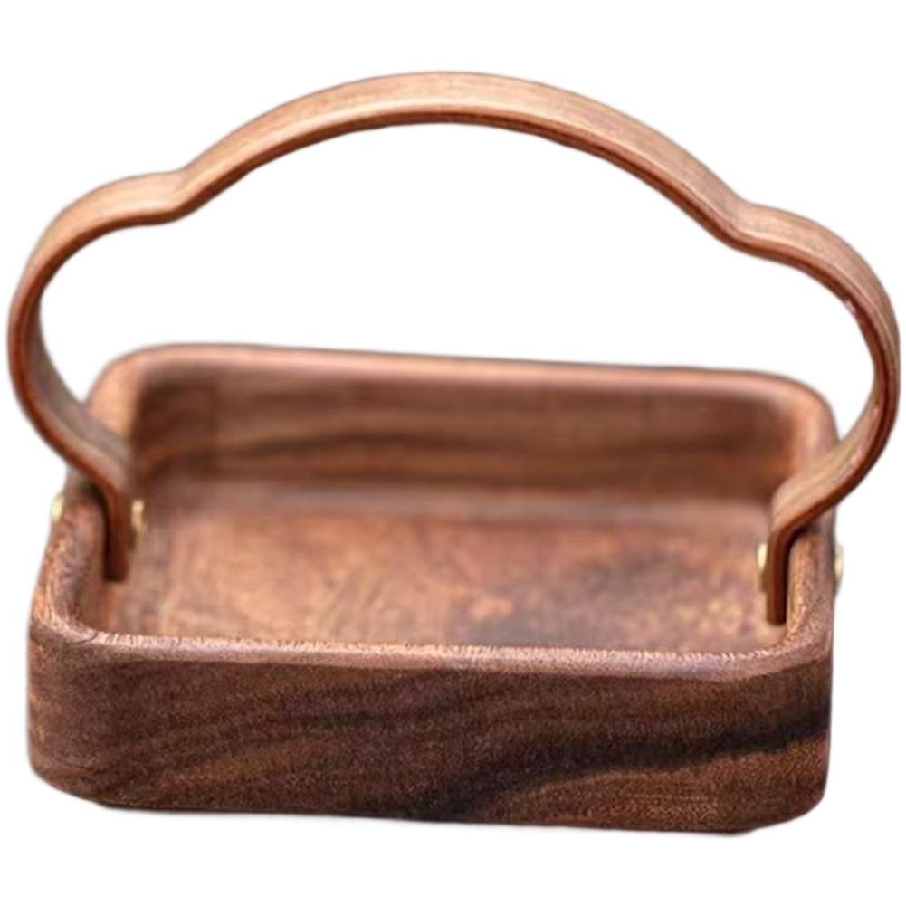 1PC Plate With Handles  15*15*4cm Walnut Wood Handheld Chinese Style Tea Pastry Nut Fruit Tray Solid Wood Snack Tableware