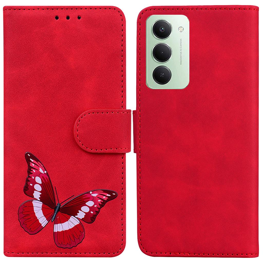 Для Xiaomi Redmi 15 5G (Глобальный) (169 мм) Чехол-подставка из искусственной кожи с принтом бабочек