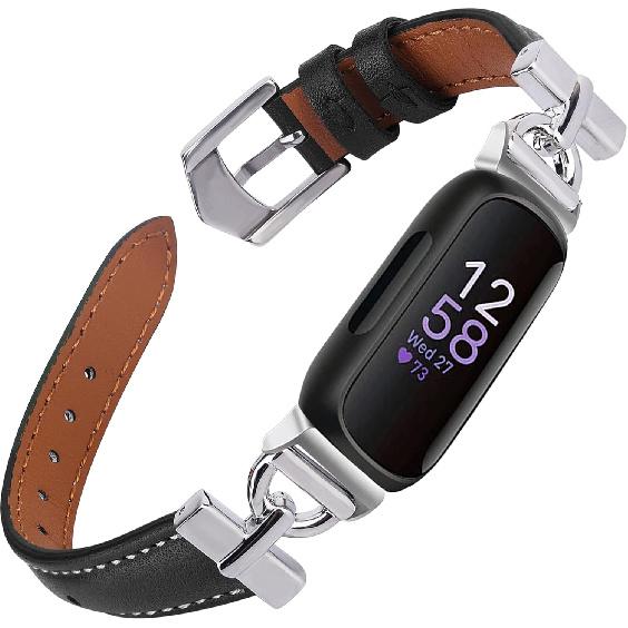 Leather Bands Compatible with Fitbit Inspire 3 Bands, Replacement D-Shaped Watch Straps Soft Wristband for Fitbit Inspire 3 Fitness Tracker Women&Men