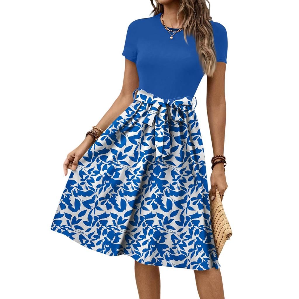 Женское модное ретро-платье с принтом и цветным поясом