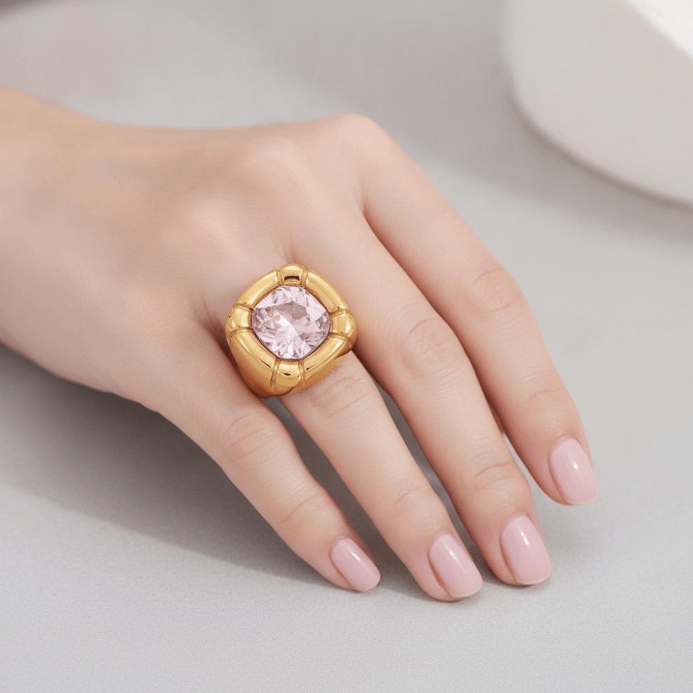 Colorful Zircon Zircon Rings Stainless Steel Finger Ring Elegant Gold Plated Rings for Women