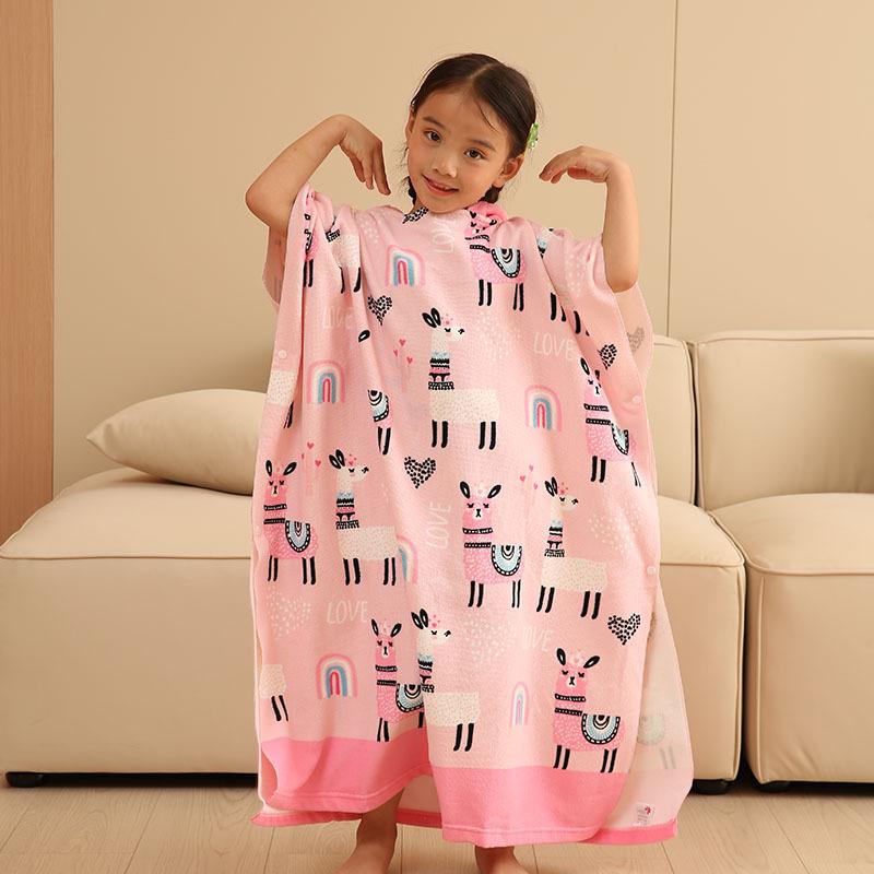 Ultra-Fine Fiber Cartoon Print Kids' Hooded Bath Towel Poncho