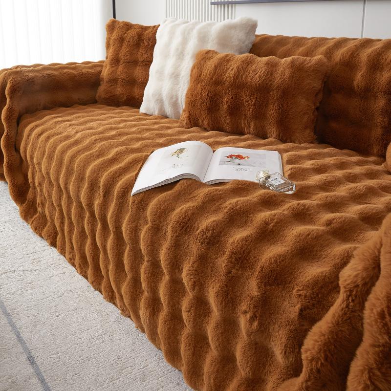 Чехол для дивана с плюшевым кроликом, осенне-зимний кремовый диванный плед, утолщенный, устойчивый к царапинам от кошек, полотенце для дивана