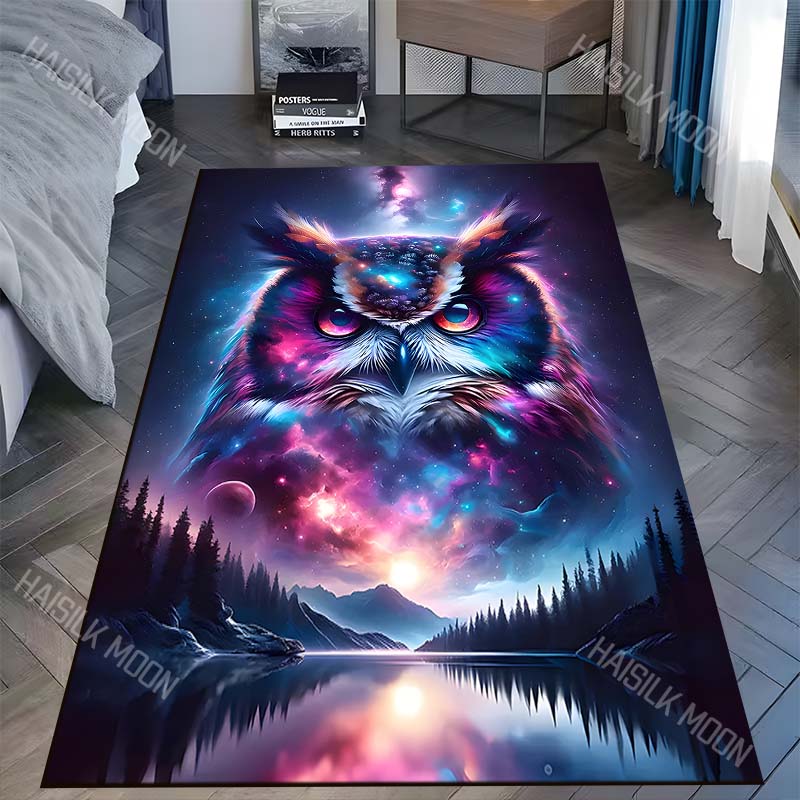 1PC cosmic owl nebula lake reflection forest Carpet for Living Room Bedroom Sofa Home Decor Rus Non-slip Floor Mat Luxury Gift
