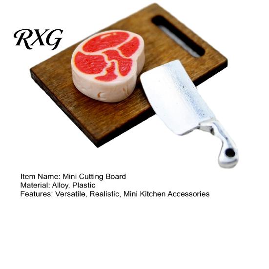 Mini Steak And Knife Set 3Pcs/Set Cutting Board, Tiny Board Cleaver Steak, Doll Miniature Kitchen Counter Accessories Mansion Accessories, Realistic